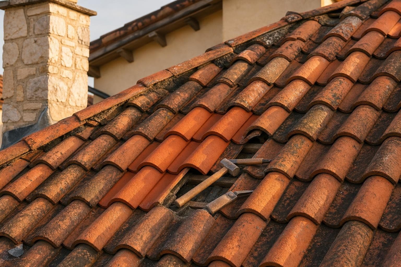 Zwei Dachfenster bündig in ein Ziegeldach eingebaut
